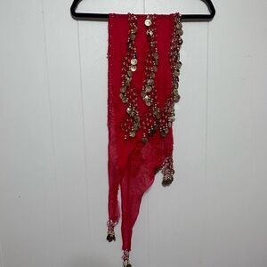 Red Belly Dance Hip Scarf with Gold Coins
